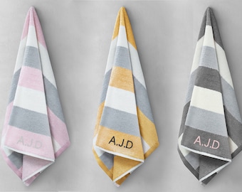 Personalised Embroidered Westin Stripped Towel With Your Initials Or Name  100% Egyptian Cotton Premium 550GSM Soft Hotel Quality Towels