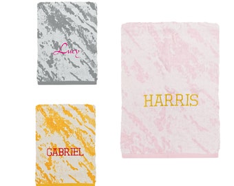 Personalised Embroidered Towel Marble Printed With Your Initials Or Name  100% Egyptian Cotton Premium 550GSM Soft Quality Towels