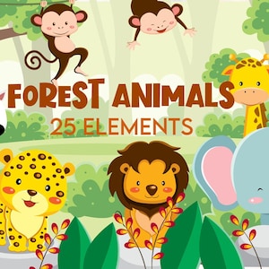 Crianças, creche, pré-escolar, puericultura, criança, selva, floresta, zoológico, animais Clipart