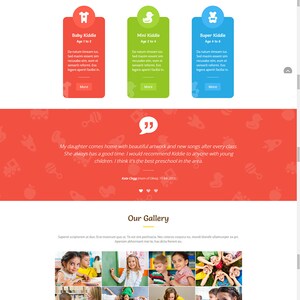 May include: A website design for a children's educational centre, with a logo, navigation bar, and a call to action. The page includes images of children, course information, and teacher profiles.