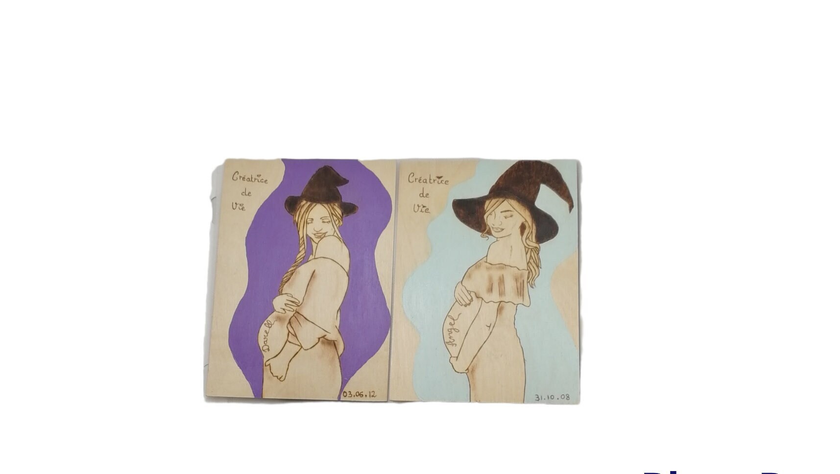 Tableau Pyrogravure La Créatrice de Vie. Femme Enceinte. Cadeau Naissance sur Commande