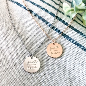 Faith Over Fear Necklace • Minimalist Layer Necklace • Faith Necklace • Motivation  • Christian Pendant • Coin Necklace • Quote Jewelry