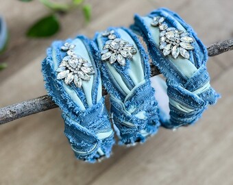 Jewelled Denim Knot Headband With Crystals, Pearls & Stars  display picture 1