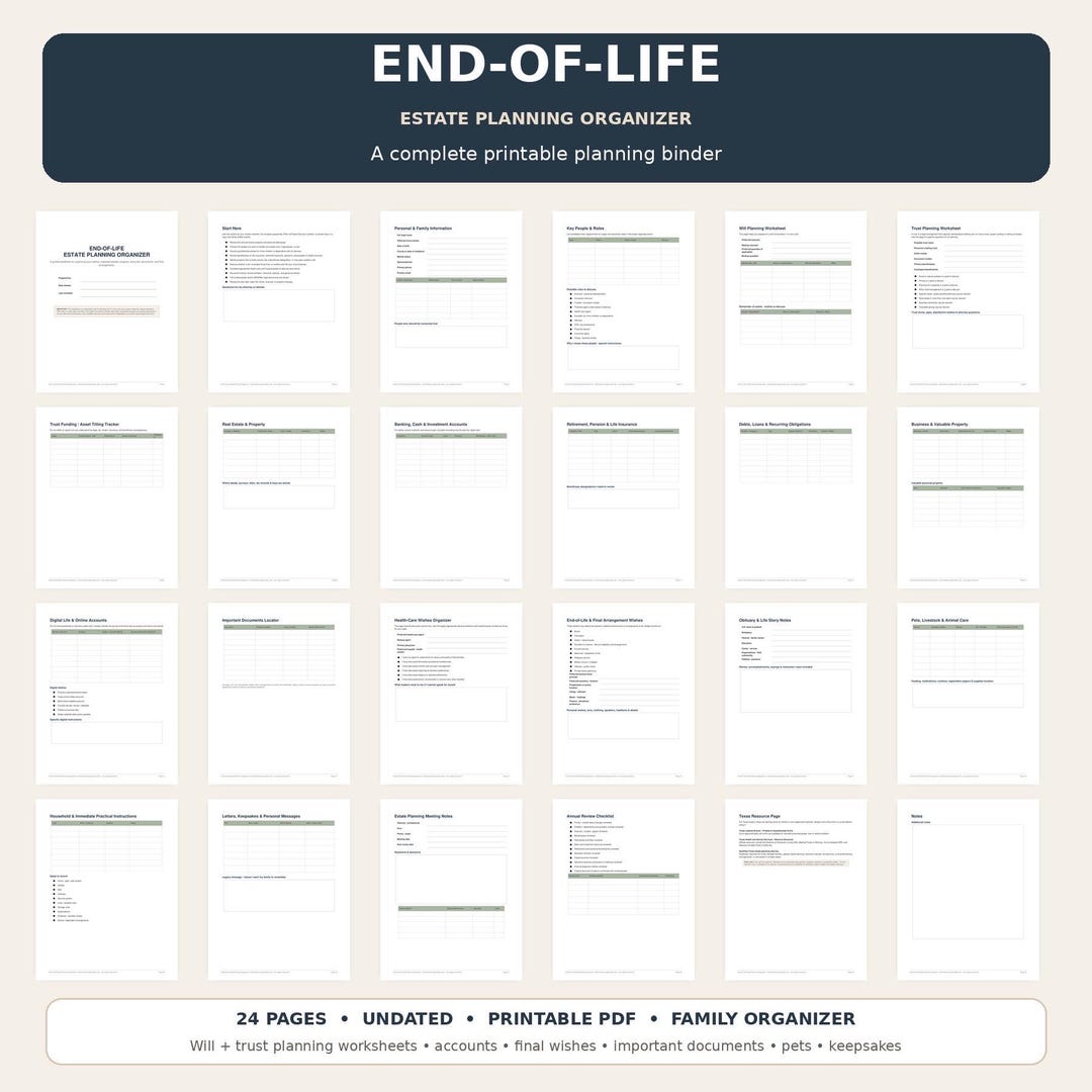 End of Life Planner Printable | Just in Case Binder | Estate Planning ...