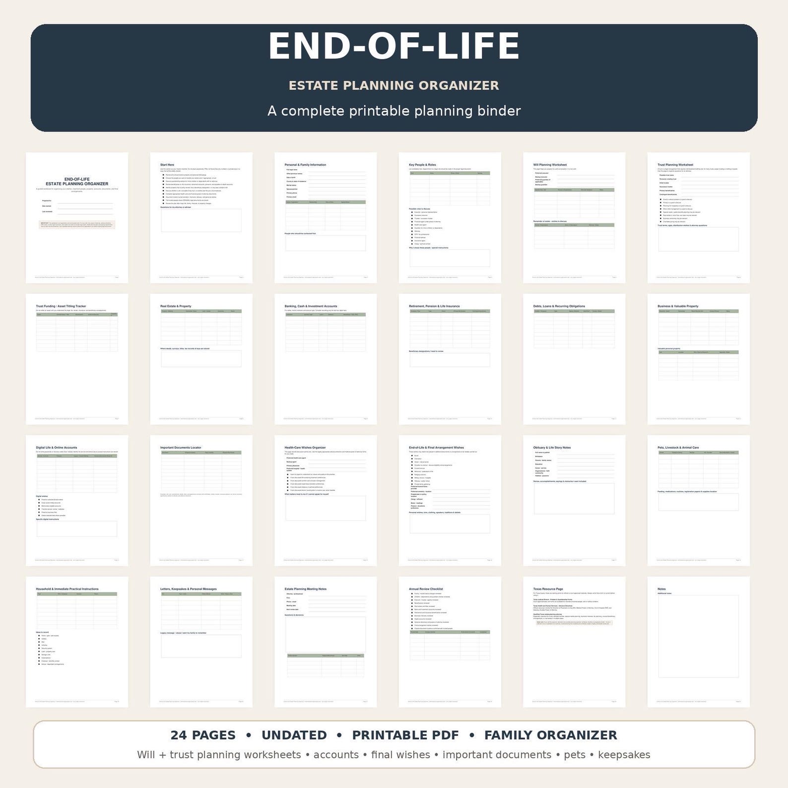 End of Life Planner Printable | Just in Case Binder | Estate Planning ...