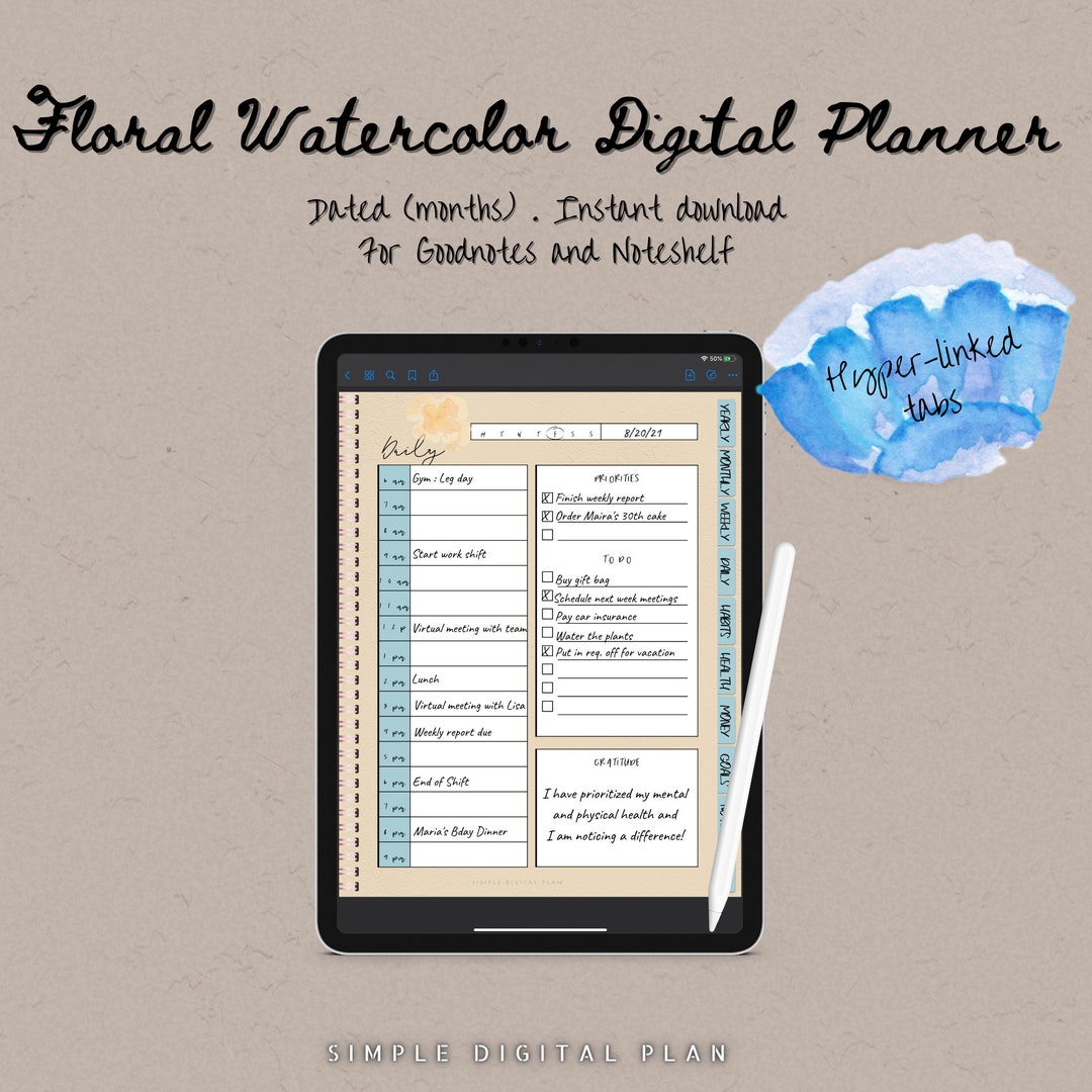 Digital Planner - Dated Floral Watercolor - Etsy