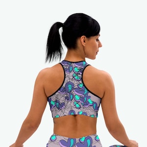 Sports Bra With Lily Hearts Print, Yoga Top, Printed Sports Bra, Comfortable & Supporting Workout Top For Women