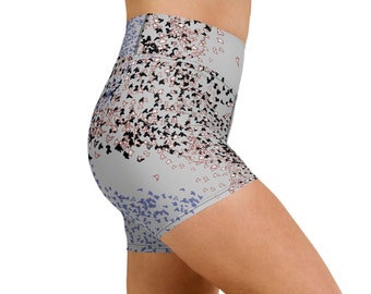 Yoga Short Leggings With Silver Freedom Print, Athletic Shorts, Printed Tights For Women