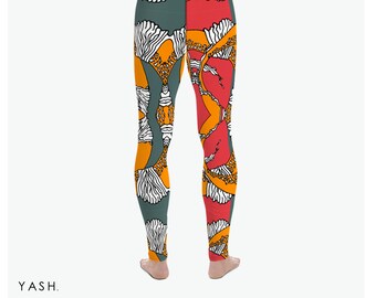 Männer Yoga Leggings mit Orange Abstrakten Muster, Bedruckte Meggings