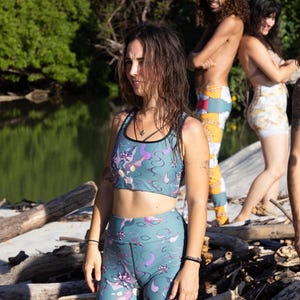 Sports Bra With Dark Green Flowers Print, Yoga Top, Printed Sports Bra, Comfortable & Supporting Workout Top For Women