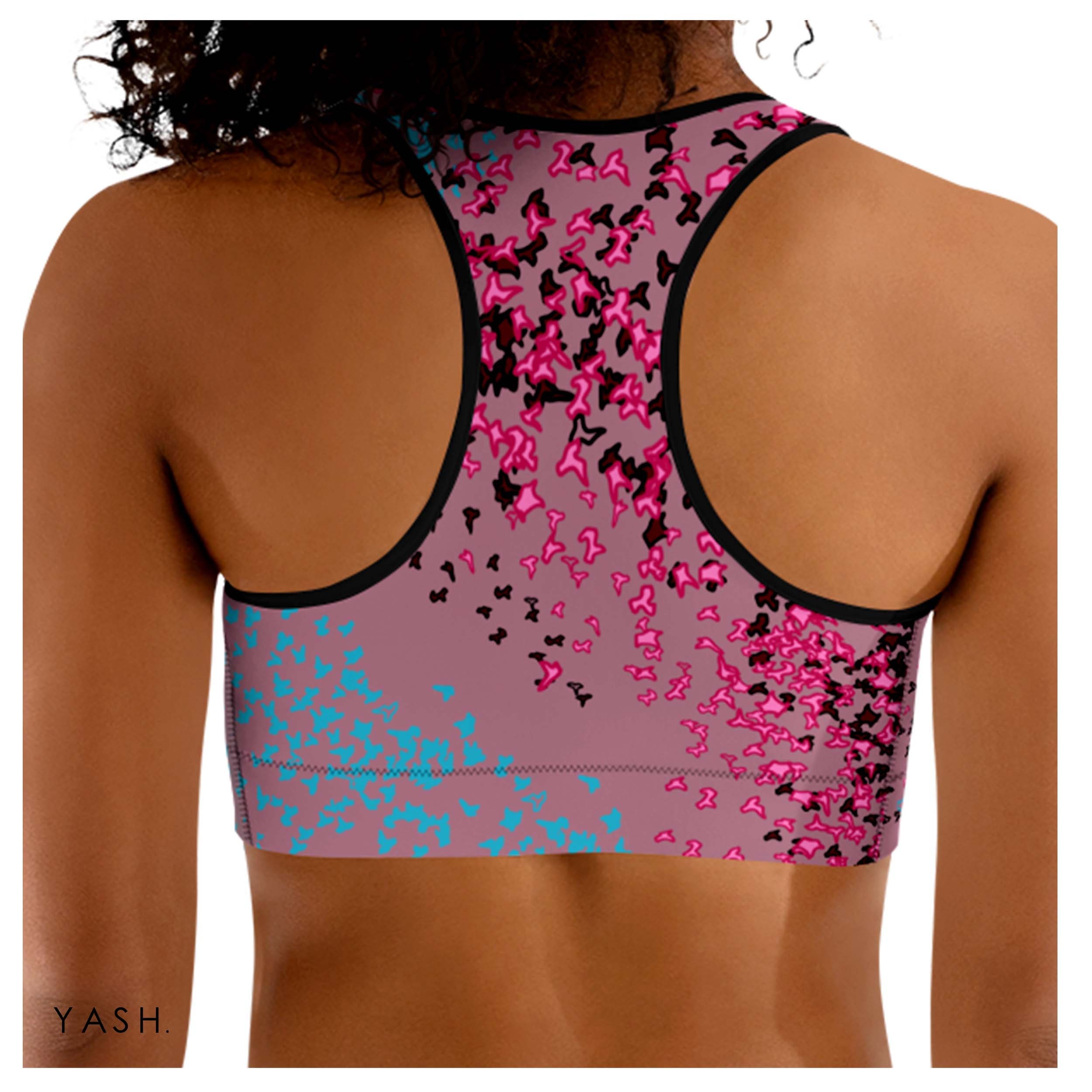 Sports Bra With Neon Pink Freedom Print, Yoga Top, Printed Sports