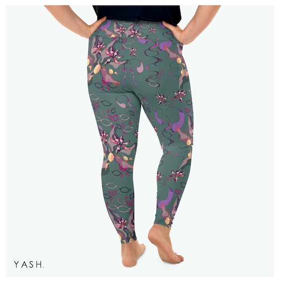 Buy Dark Green Floral Print Plus Size Leggings, Extra Large Yoga Leggings  With High Waistband Online in India 