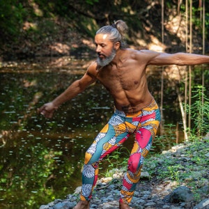 Männer Yoga Leggings mit abstrakten orangefarbenen Muster, bedruckte Meggings