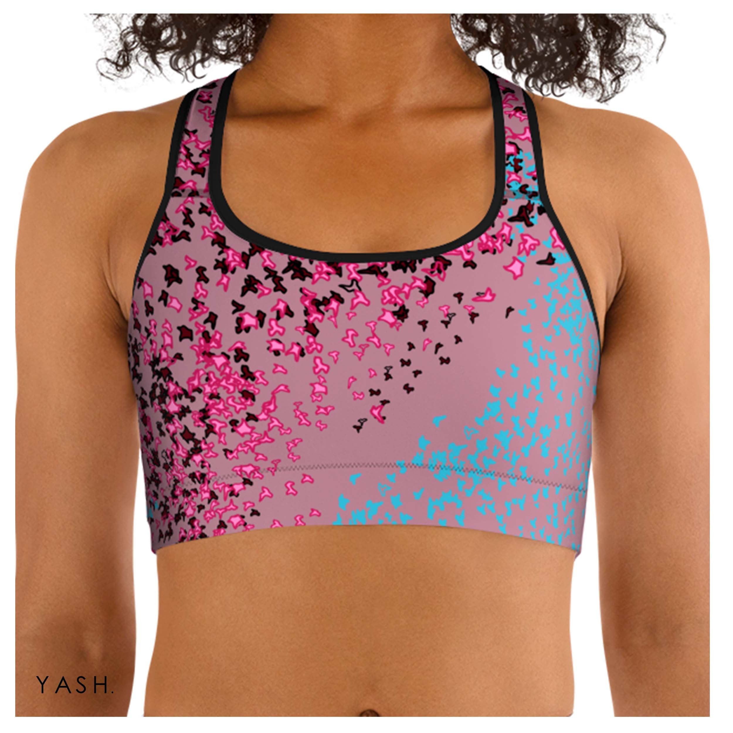 Sports Bra With Neon Pink Freedom Print, Yoga Top, Printed Sports