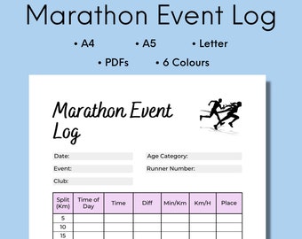 Marathon Tracker Printable, Running Log, Race Log For Marathon, Marathon Event Diary, Digital Download