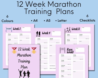 12 Week Marathon Training Plan, Checklist For Marathon, Runner Training Templates, Running Tracker, Digital Download