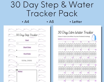 Registro de pasos y consumo de agua de 30 días (imprimible, descarga digital)