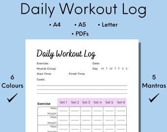 Registro de entrenamiento diario imprimible, diario de ejercicios (descarga digital)