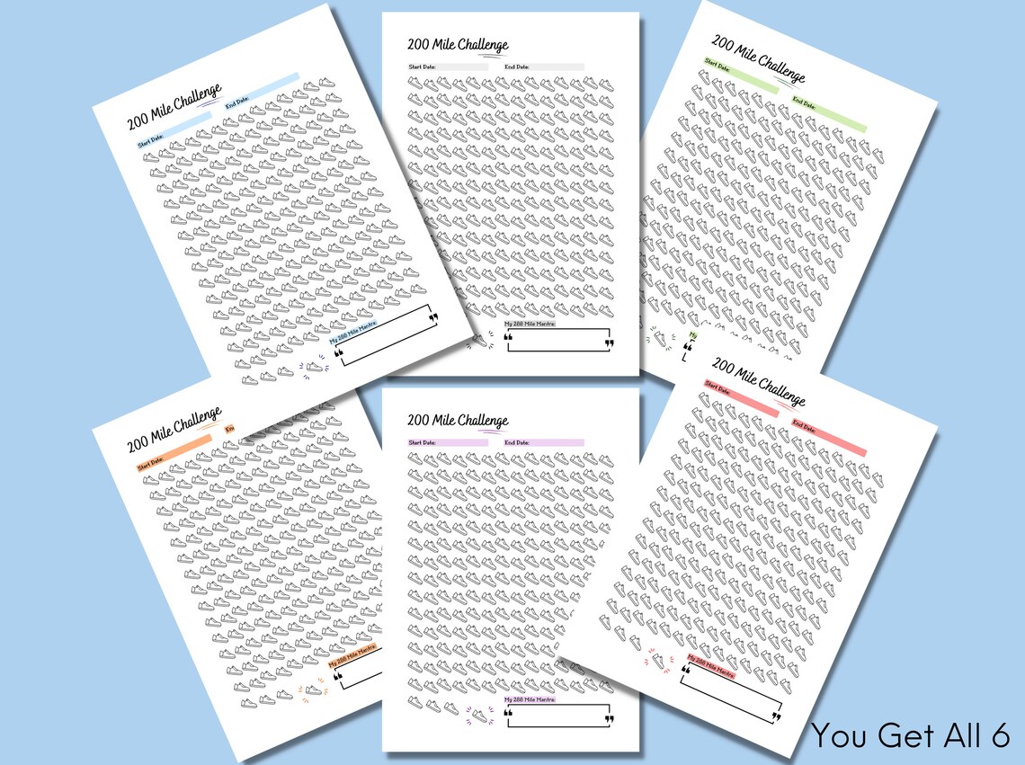 200 Mile Challenge Printable, Walking or Running Challenge Tracker ...