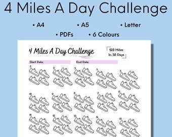 Rastreador del reto de 4 millas al día, imprimible en 30 días (descarga digital)
