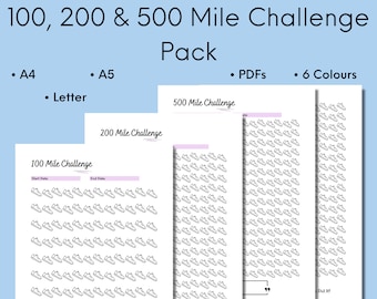 Rastreador de millas imprimible: Caminata y carrera de 100 a 500 millas (descarga digital)
