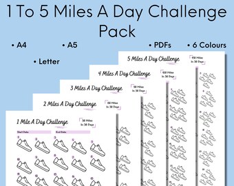 Desafío de carrera de 1 a 5 millas imprimible, registro de 30 días (descarga digital)