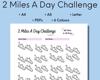 Desafío de 2 millas al día, seguimiento de 30 días imprimible (descarga digital)