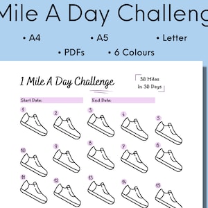 1 Mile A Day Challenge, 30 Day Tracker Printable, 1 Mile A Day Walking Or Running Challenge, Digital Download