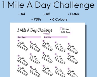 1 Mile A Day Challenge, 30 Day Tracker Printable, 1 Mile A Day Walking Or Running Challenge, Digital Download