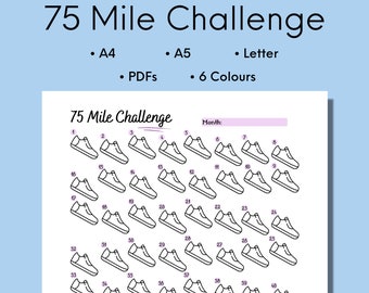 Desafío de 75 millas, rastreador de desafíos para correr o caminar, imprimible de ejercicios, impresiones para trotar, descarga digital