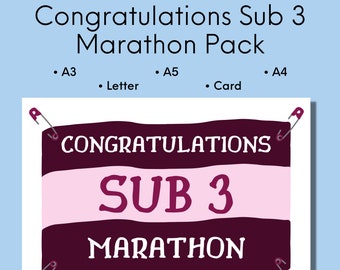 Impresión de felicitaciones por maratón sub 3, regalo para corredores (descarga digital)