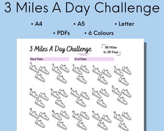 Rastreador del reto de 3 millas al día, imprimible en 30 días (descarga digital)