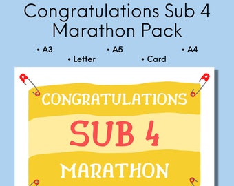 Impresión de felicitaciones por maratón Sub 4, regalo para corredores (descarga digital)