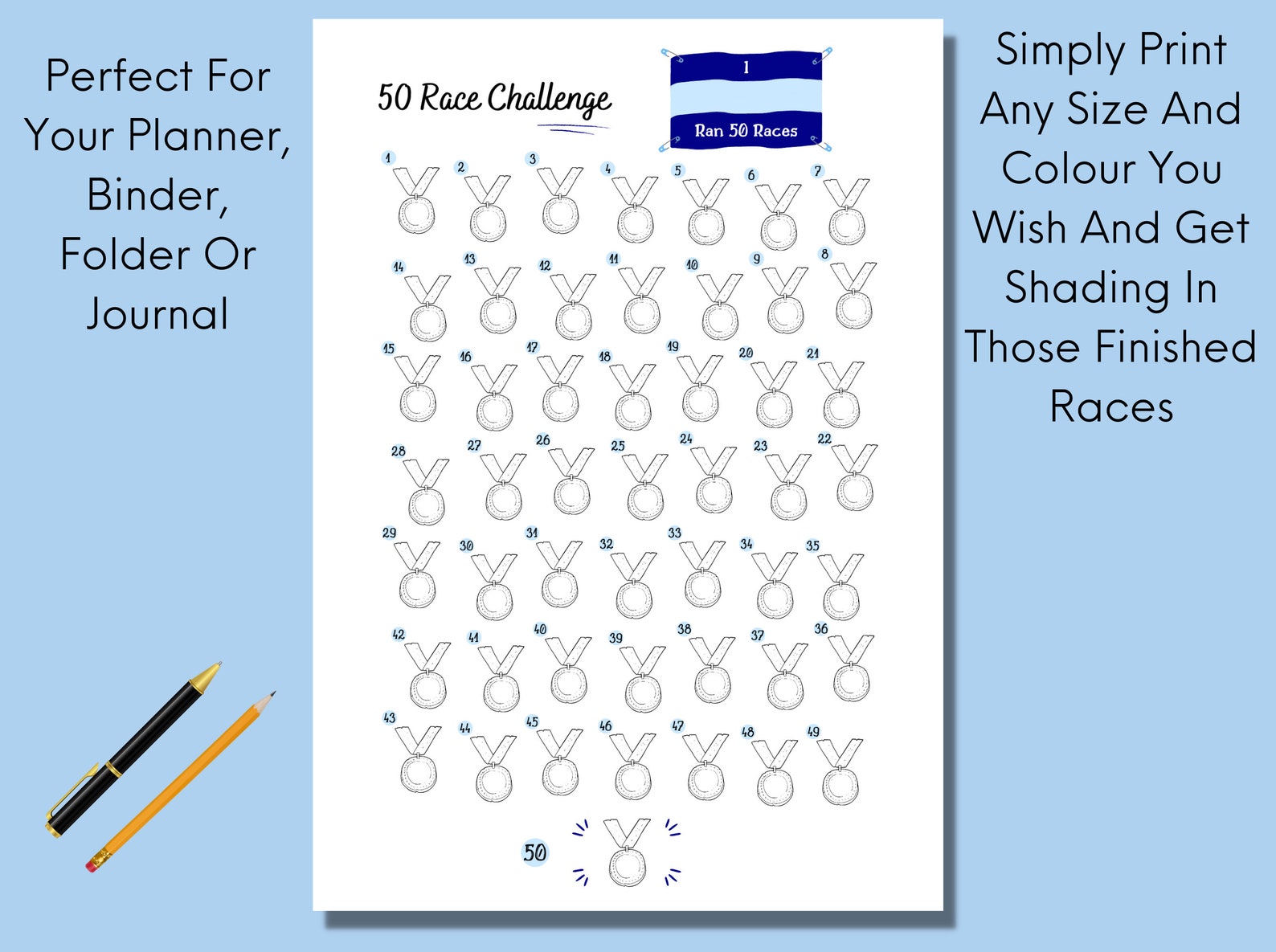 50 Race Challenge Printable, Running Challenge Tracker, Running ...
