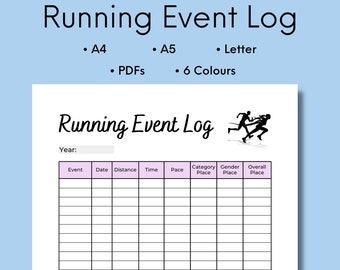 Running Event Log, Running Tracker Printable, Race Log For Runner, Running Race Tracker, Digital Download