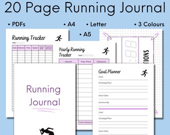 Diario de carrera imprimible, rastreador de actividad física, planificador de objetivos (descarga digital)