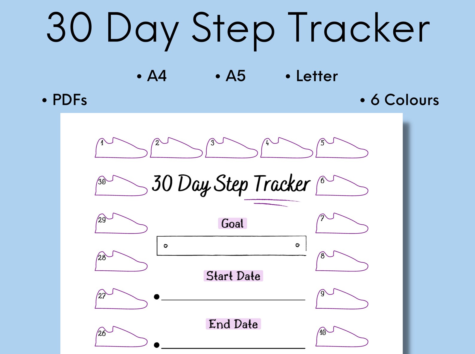 30 Day Step Tracker Printable, Step Count Challenge, Walking Tracker