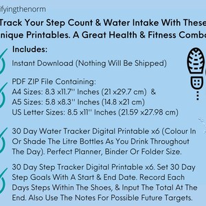30 Day Step Tracker Printable, 30 Day Water Log, Water Intake Tracker ...