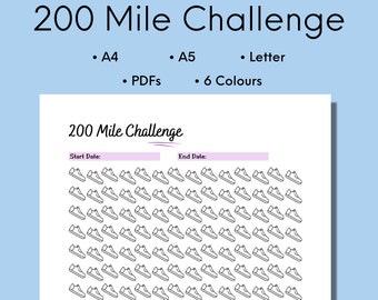 200 Mile Challenge Printable, Walking Or Running Challenge Tracker, Fitness Printable, Exercise Log, Digital Download