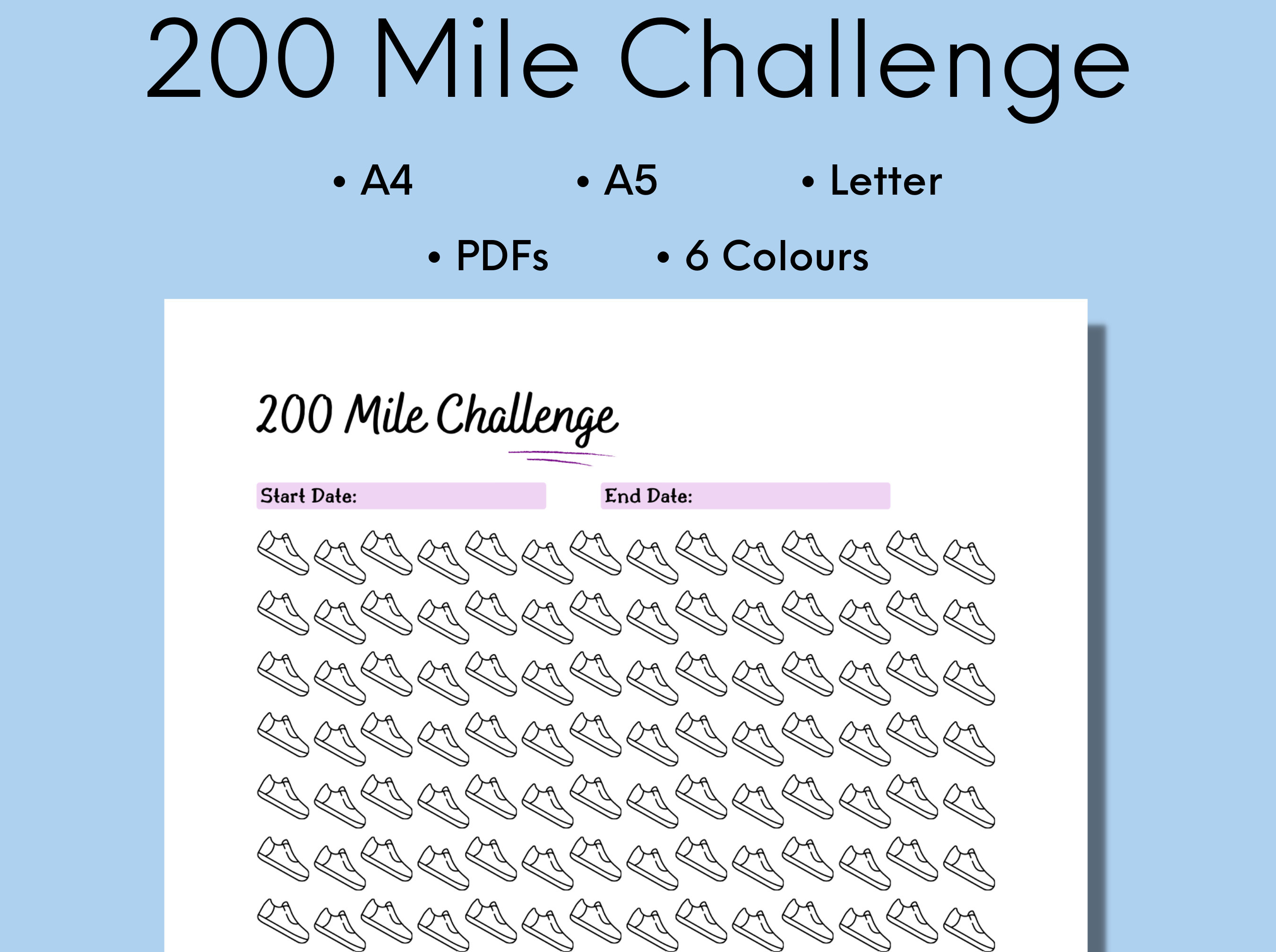 200 Mile Challenge Printable, Walking or Running Challenge Tracker ...