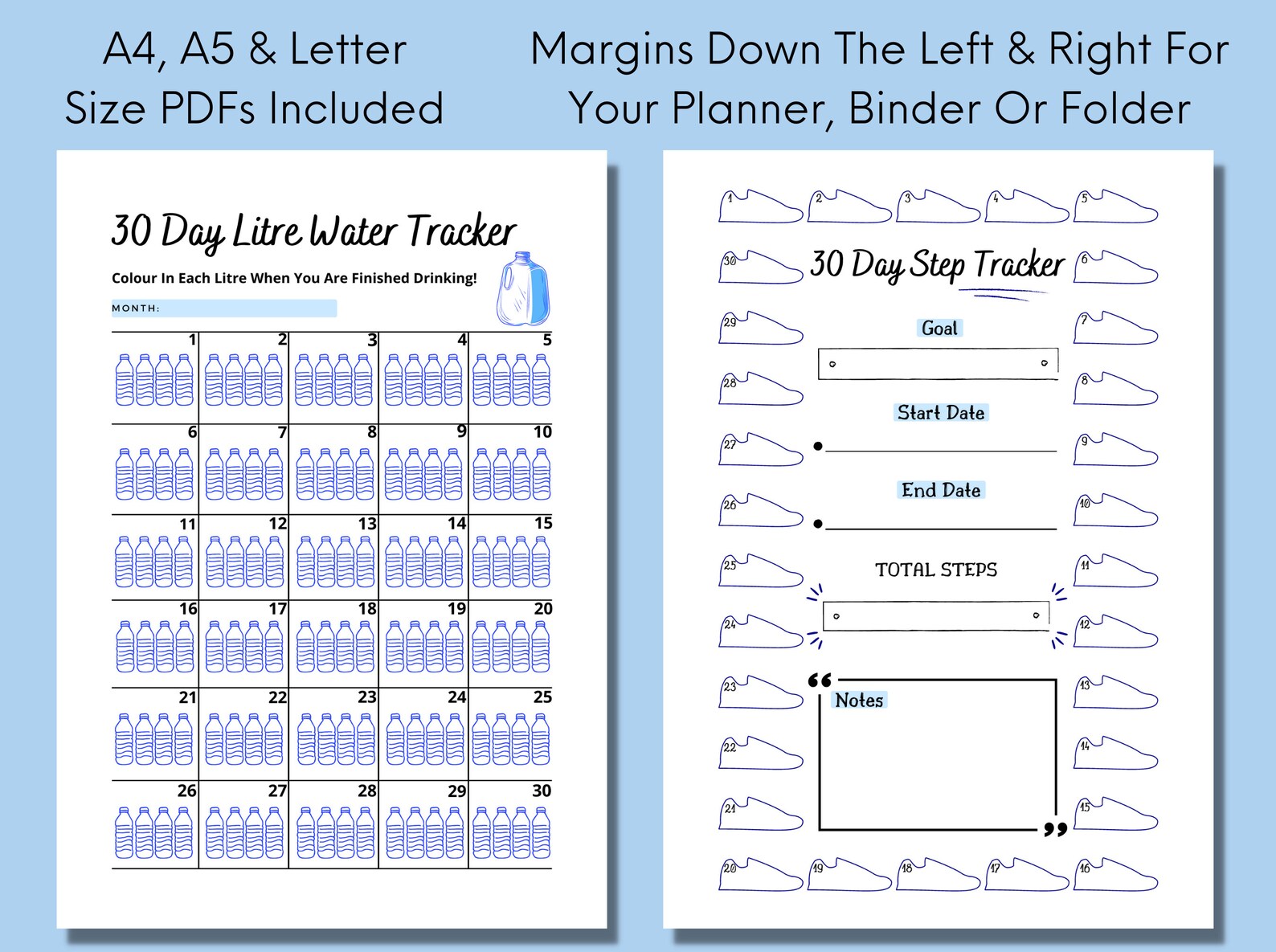 30 Day Step Tracker Printable 30 Day Water Log Water Intake - Etsy