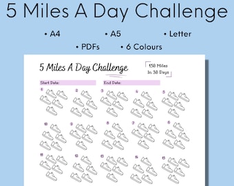 Desafío de 5 millas al día, registro imprimible de 30 días (descarga digital)