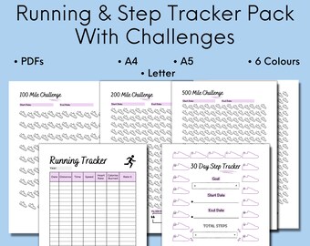 Paquete imprimible de reto de carrera, registro de pasos (descarga digital)