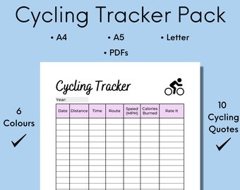 Rastreador de ciclismo imprimible, registro de ciclismo, regalo para ciclistas, citas inspiradoras, descarga digital