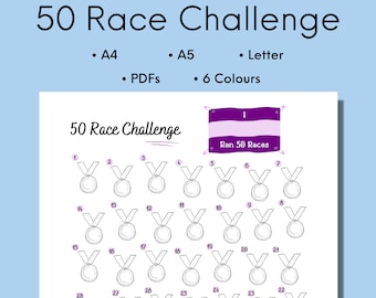 Desafío de 50 carreras imprimible, registro de carreras (descarga digital)