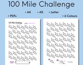 100 Mile Challenge Printable, Walking Or Running Challenge Tracker, Step Count Log, Jogging Print, Digital Download