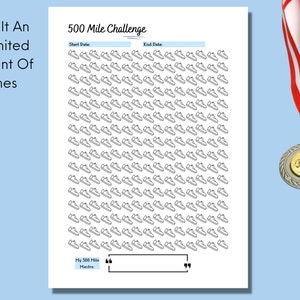 500 Mile Challenge Printable, Walking or Running Challenge Tracker ...