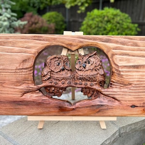 Redwood Carved Owls: Rustic Wood Wall Art