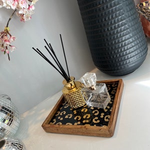 Black and gold Leopard print jewellery/candle tray