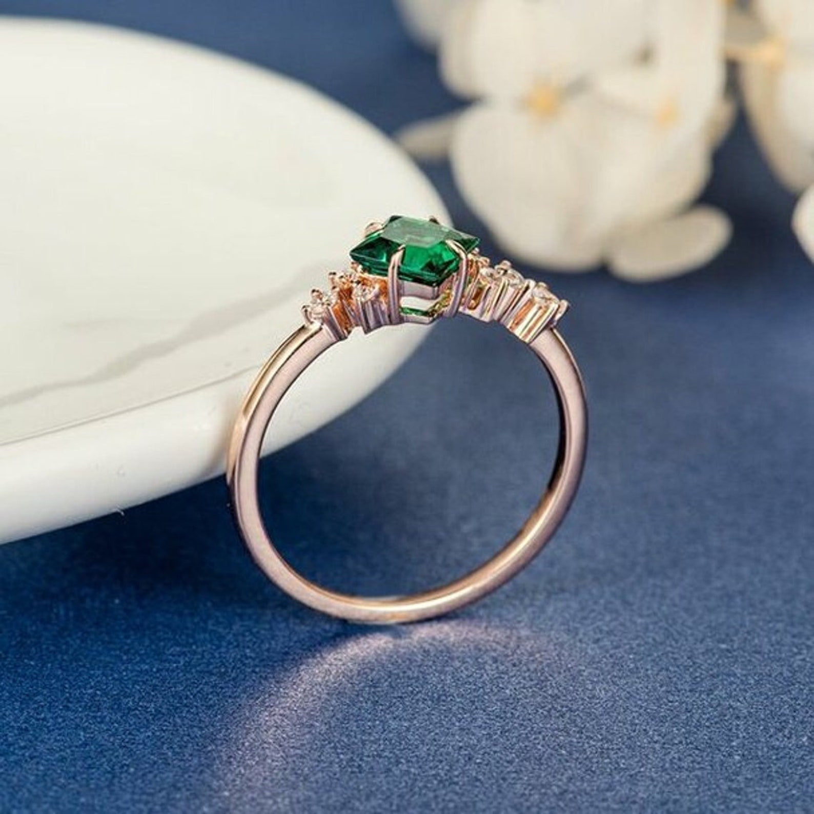 Emerald Engagement Ring Princess Cut Engagement Ring Rose Gold - Etsy